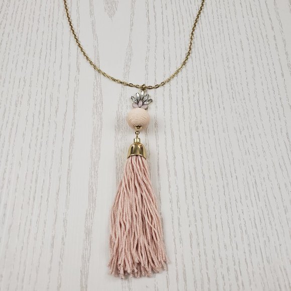 INC Gold Tone Pink Tassel Rhinestone Long Necklace - Picture 1 of 6